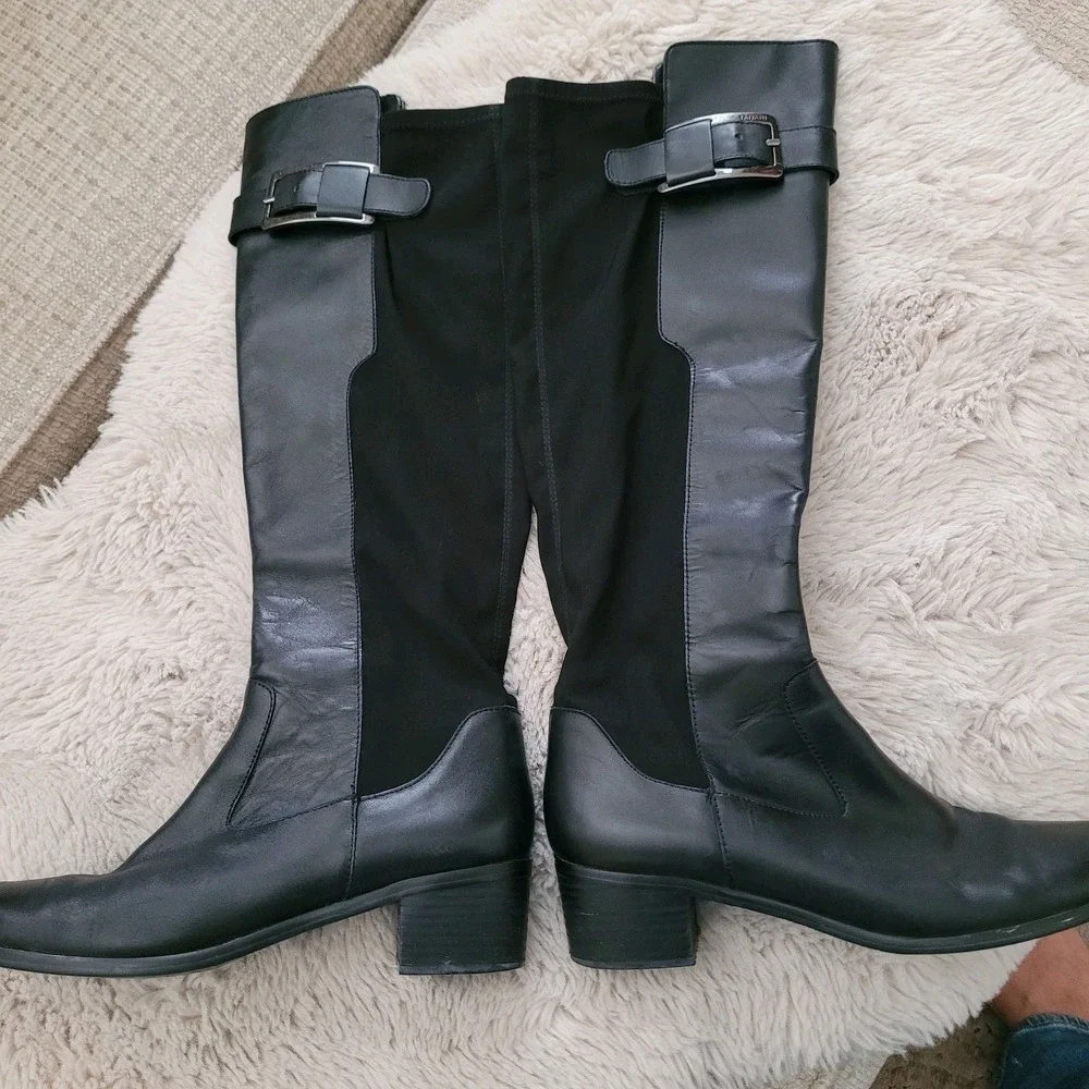 Tahari Karmel Tall Boot Black‎ Women's Size 10M Leather Upper Equestrian Style